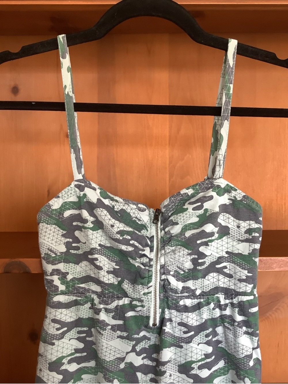 Purple Heart Y2K Green Camo Babydoll Top Zip Front Detail Size XXS 100% Cotton - Picture 2 of 11